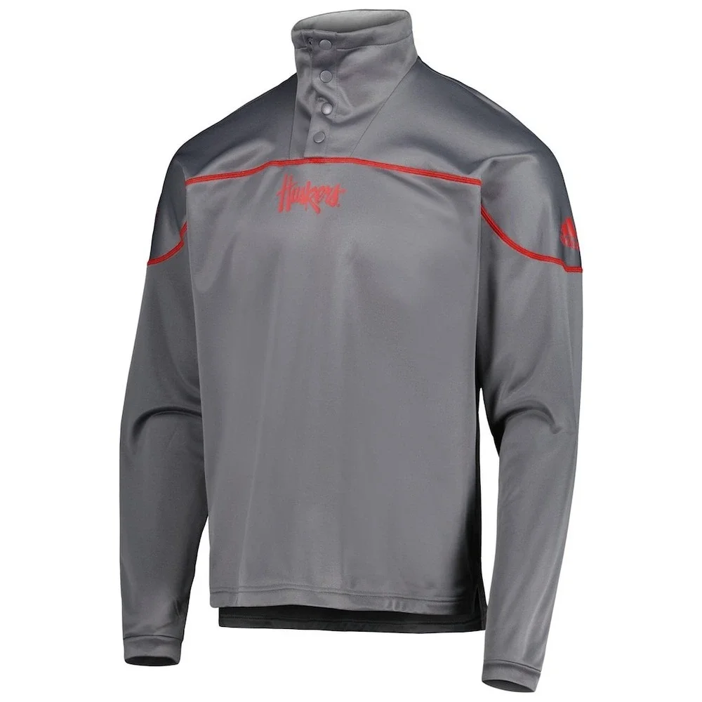 Nebraska Huskers Gray Adidas AEROREADY Knit Quarter Snap Jacket Men's Size XL